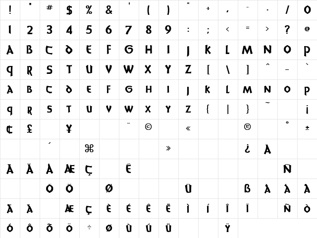 Sheila 2 Regular  glyph index