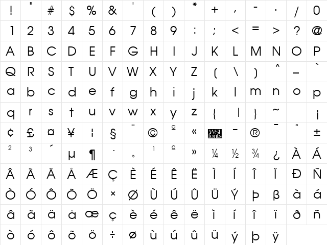 Avian Regular  glyph index