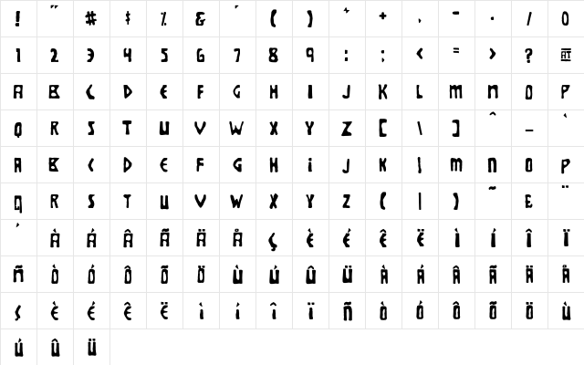 Brolga Regular  glyph index