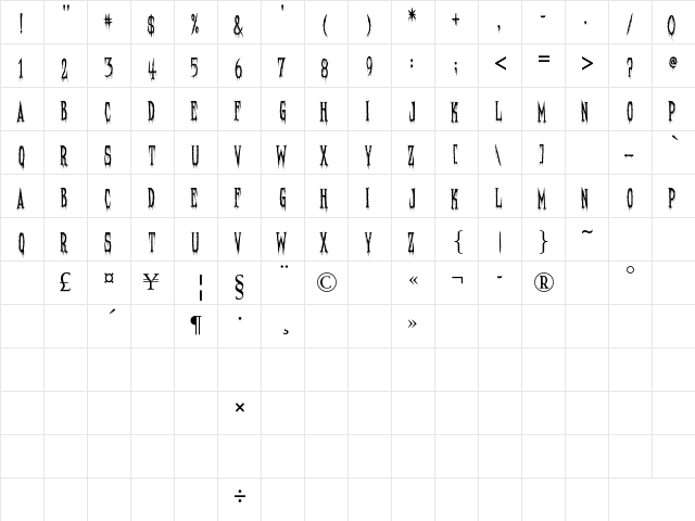 Needleteeth Creepy Creepy  glyph index