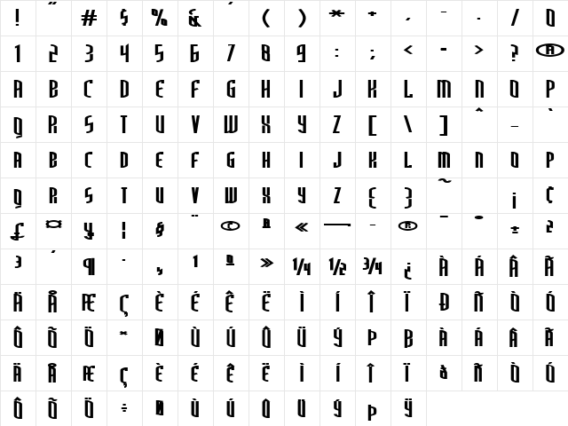 ThirdGeneration Bold  glyph index