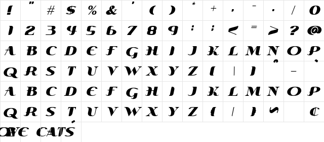 Love Cats Italic  glyph index