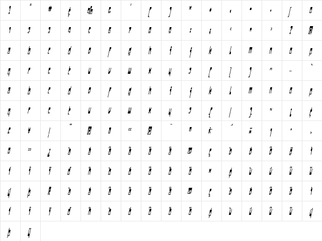 Darkside Italic  glyph index