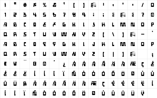 Tabletron Regular  glyph index