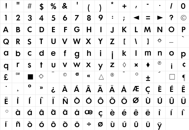 CgFuturaMaxiDe Medium  glyph index