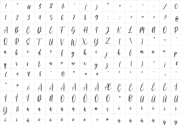 Lilium Star Regular  glyph index