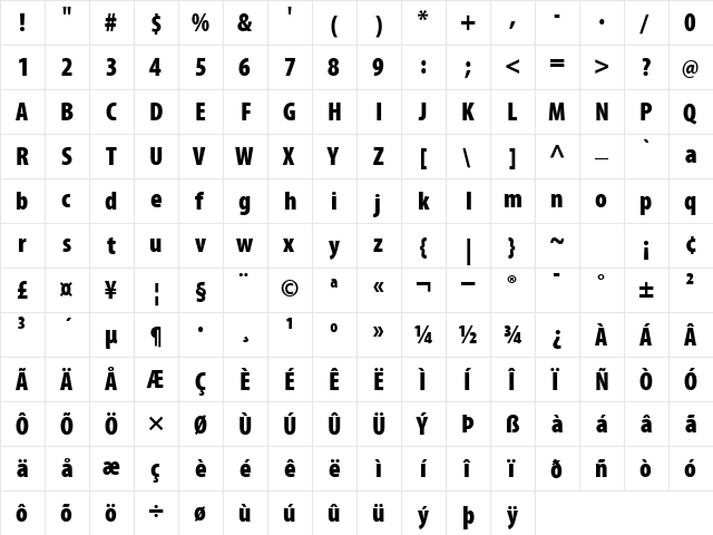 Myriad Pro Heavy  glyph index