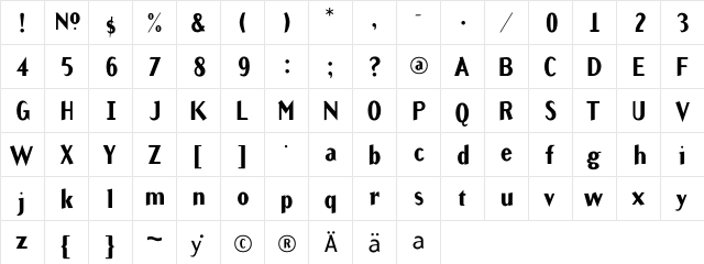IndustrySansBold Regular  glyph index