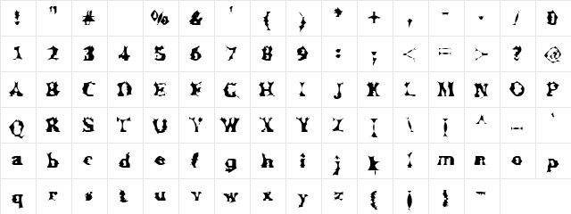 BomberMan Regular  glyph index