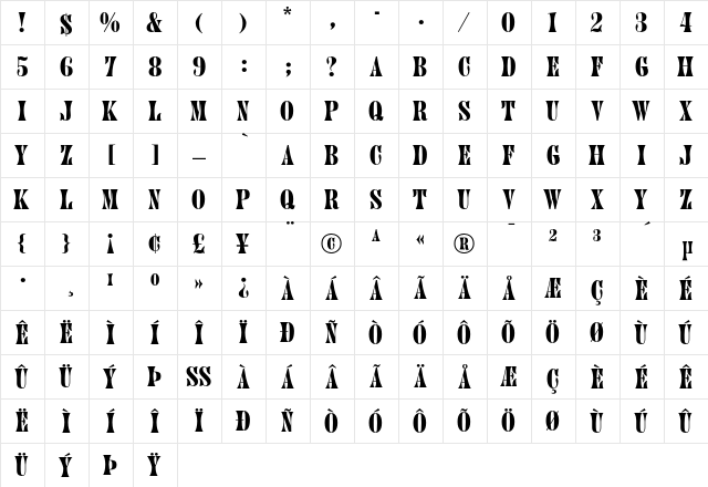 Juniper Regular  glyph index