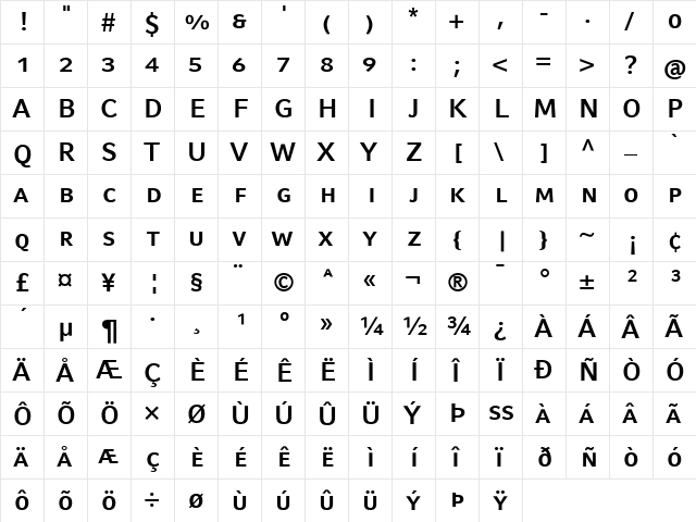 CompatilFact LT Bold  glyph index