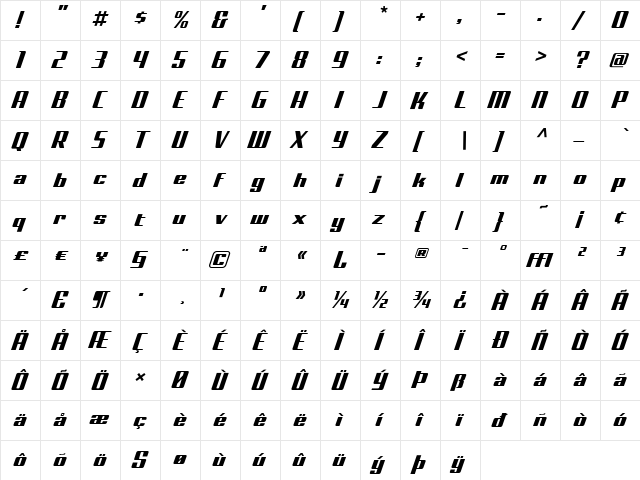 Bullet Regular  glyph index