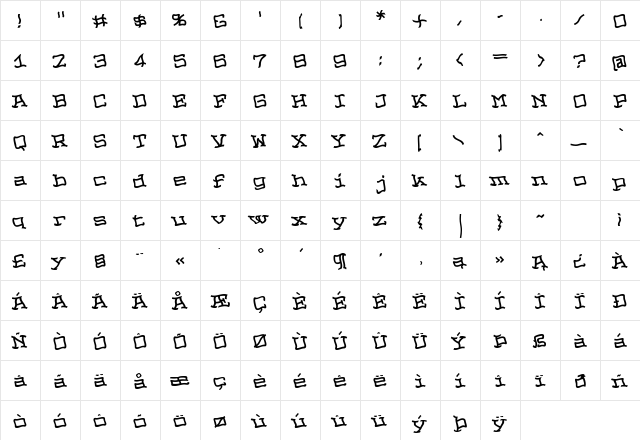 NopainLeft Bold  glyph index