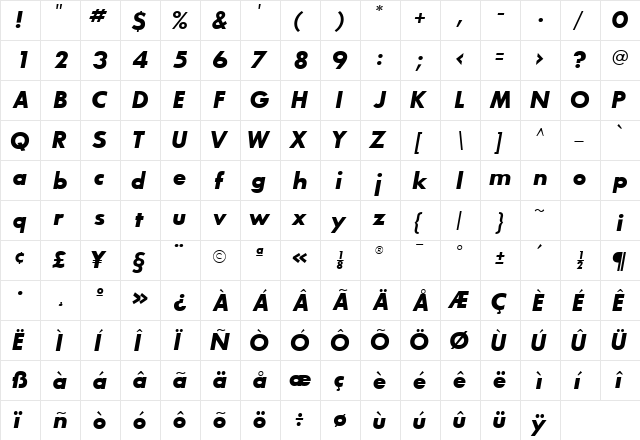 BouganBlackSSK BoldItalic  glyph index