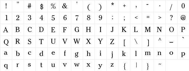 Cheltenham-Normal Regular  glyph index