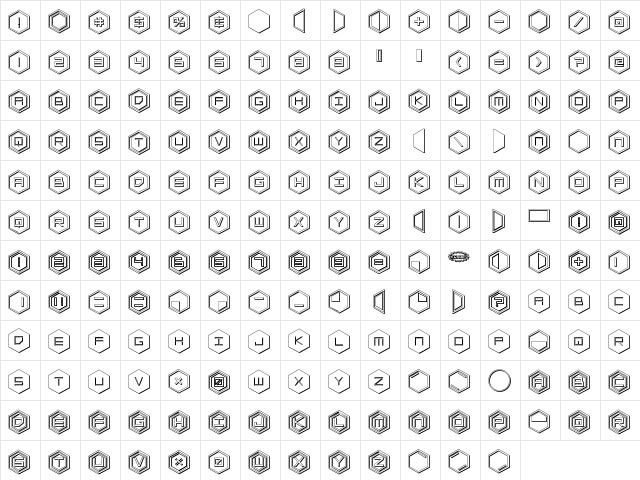 HEX:gon 3D Regular  glyph index
