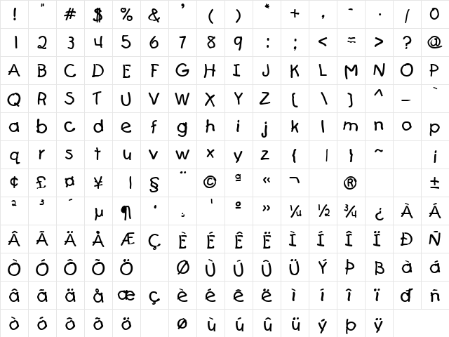 Jerry's Game 1 Regular  glyph index