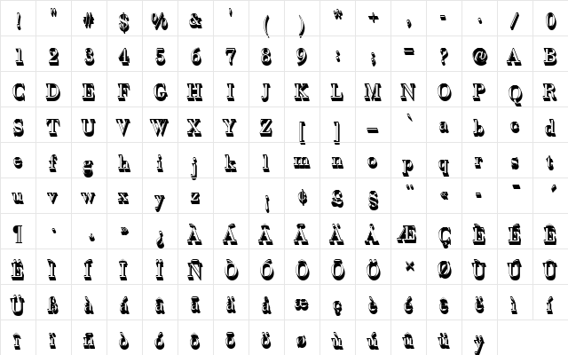 BodoniAntTLigSh1 Regular  glyph index