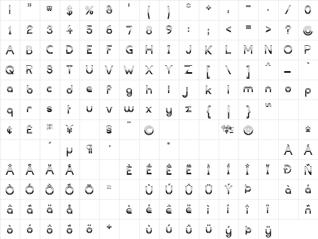 Dark Bastion Sinister Regular  glyph index