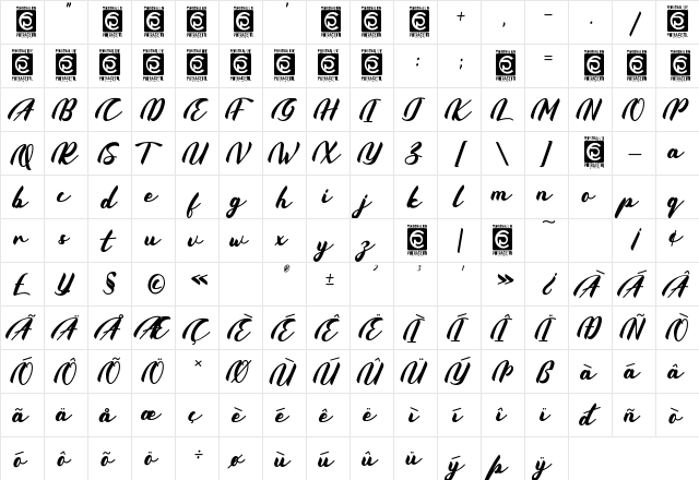 Coldcoast Regular  glyph index