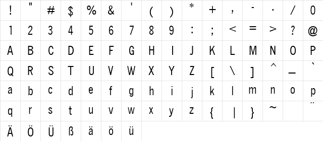 TaxTypeCondensed Bold  glyph index