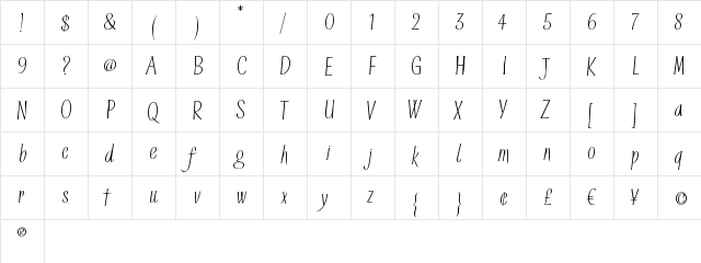 Tisdall Regular  glyph index