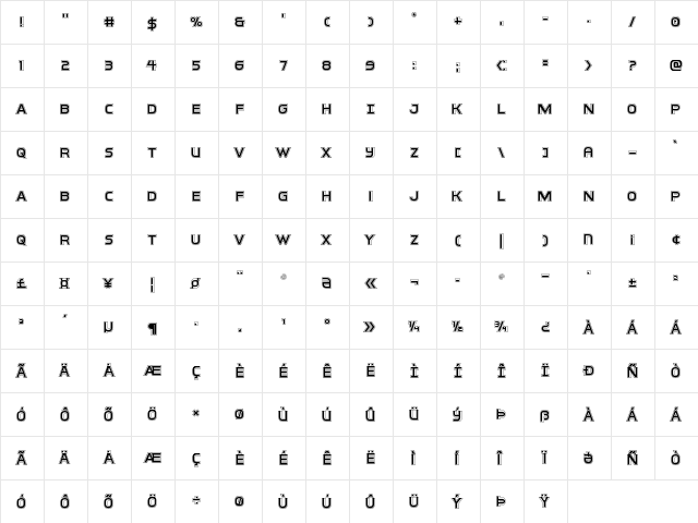 Inter-Bureau Academy Regular  glyph index
