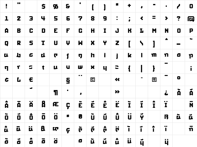 SquidRegular Regular  glyph index