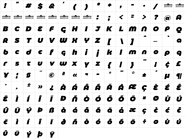 Eastman Alternate Trial Heavy Italic  glyph index