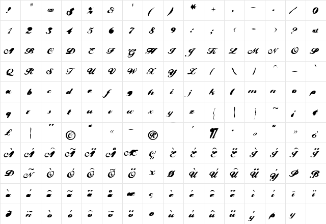 Solace Medium  glyph index