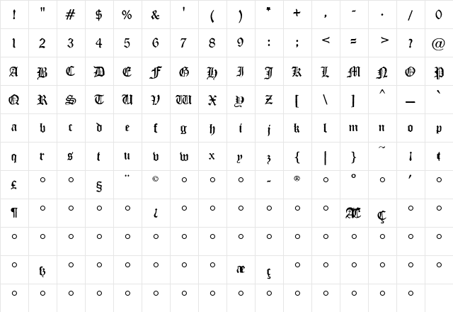 Flyerfonts Regular  glyph index