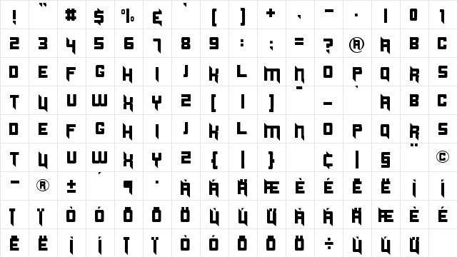 Origicide Regular  glyph index