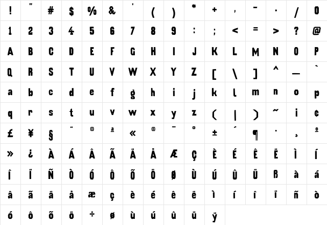 Iodine Bold  glyph index
