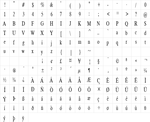 Duke-Condensed Normal  glyph index