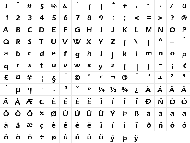 ITC Eras Demi  glyph index