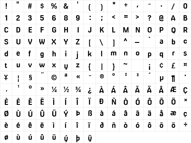 Milibus Rg Regular  glyph index