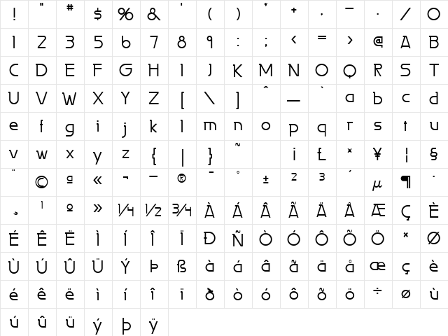 Persia Normal  glyph index