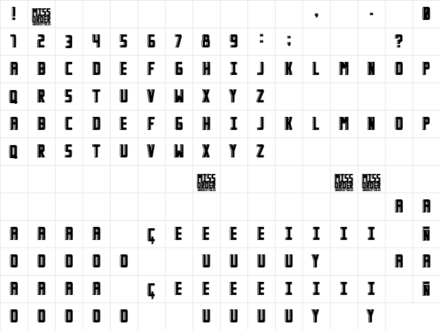 Miss Order Regular  glyph index