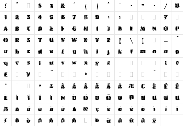 Westwood Plain  glyph index
