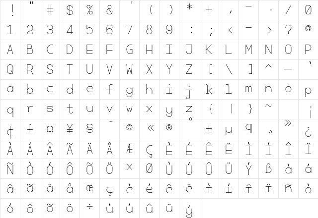 Cherry Light  glyph index