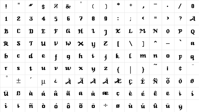 Relbe-Roman Regular  glyph index