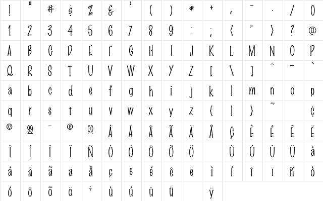 MarkerFinePoint-Plain Regular  glyph index