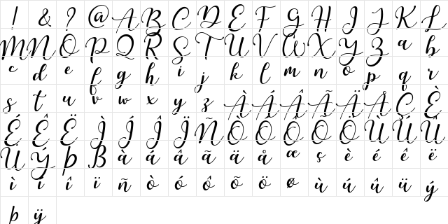 Martinesse Regular  glyph index