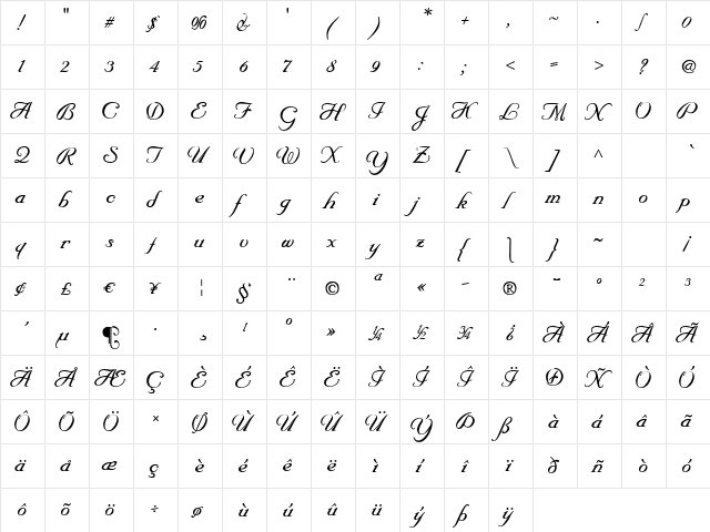 Elegeion Script Regular  glyph index