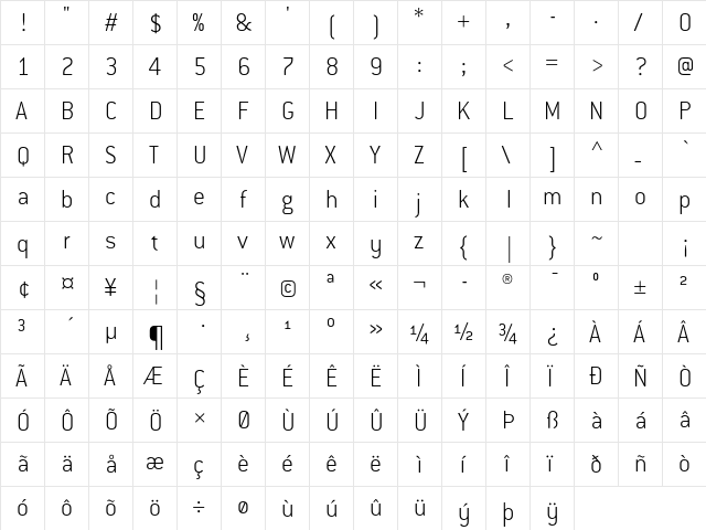 ConduitITCStd ExtraLight  glyph index