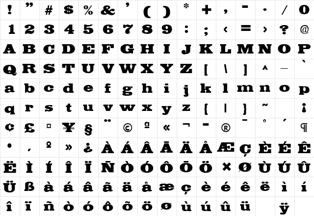 Egyptian DB Regular  glyph index