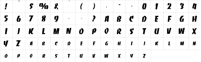 Slabface Regular  glyph index