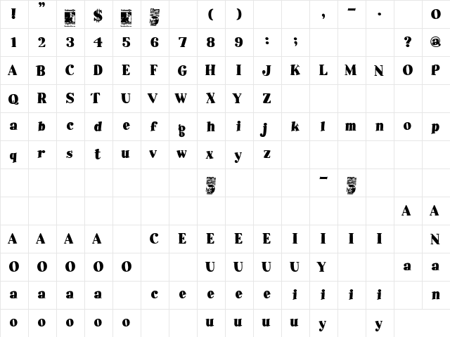 Sabandija Asquerosa Regular  glyph index