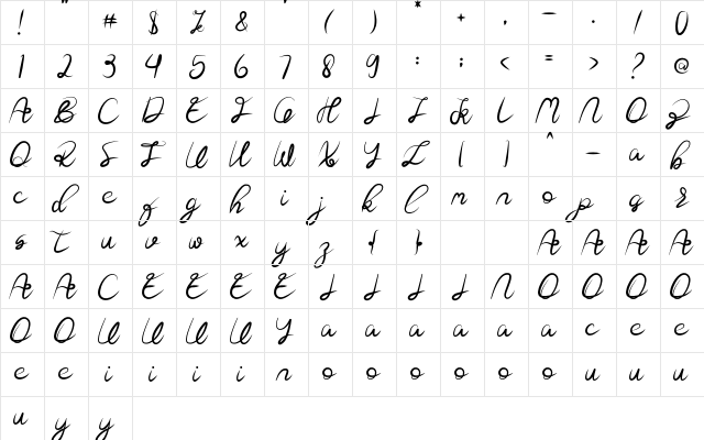 Azazax Regular  glyph index