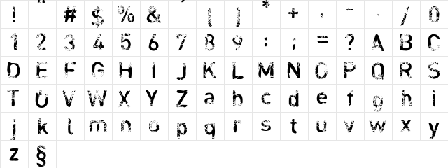 blabloosy Medium  glyph index